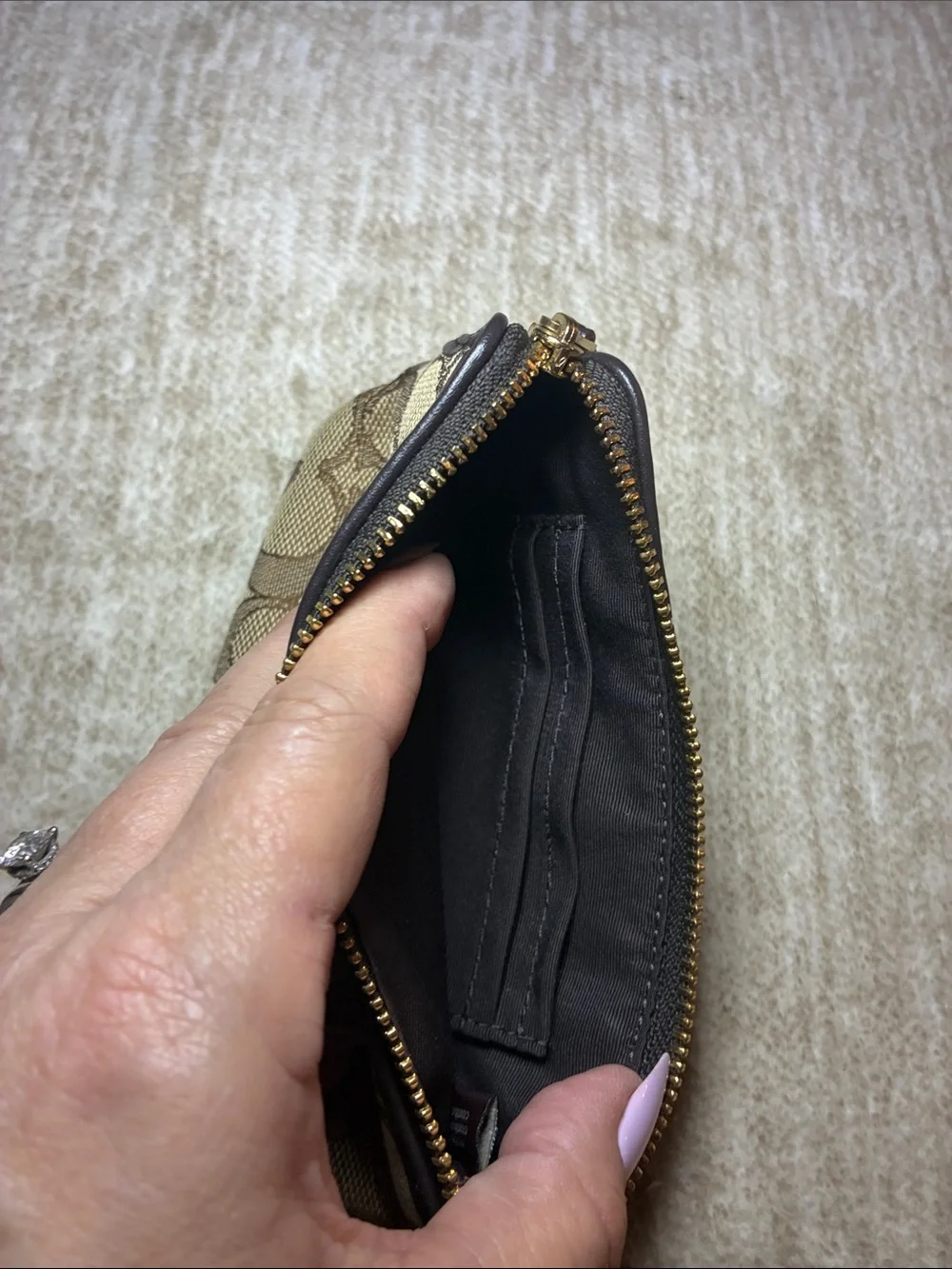 Coach Tan/Brown‎ Signature Canvas Wristlet with Leather Trim